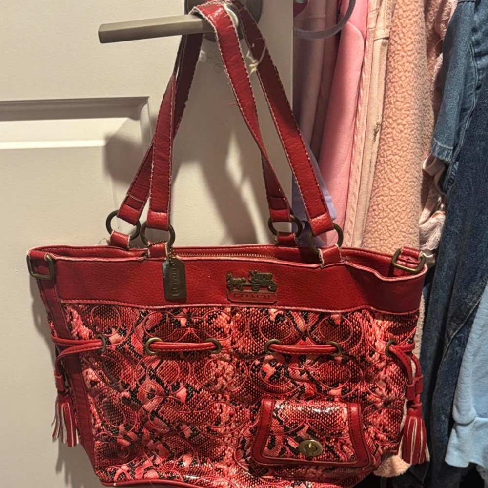 Coach Red Snake Print Shoulder Bag